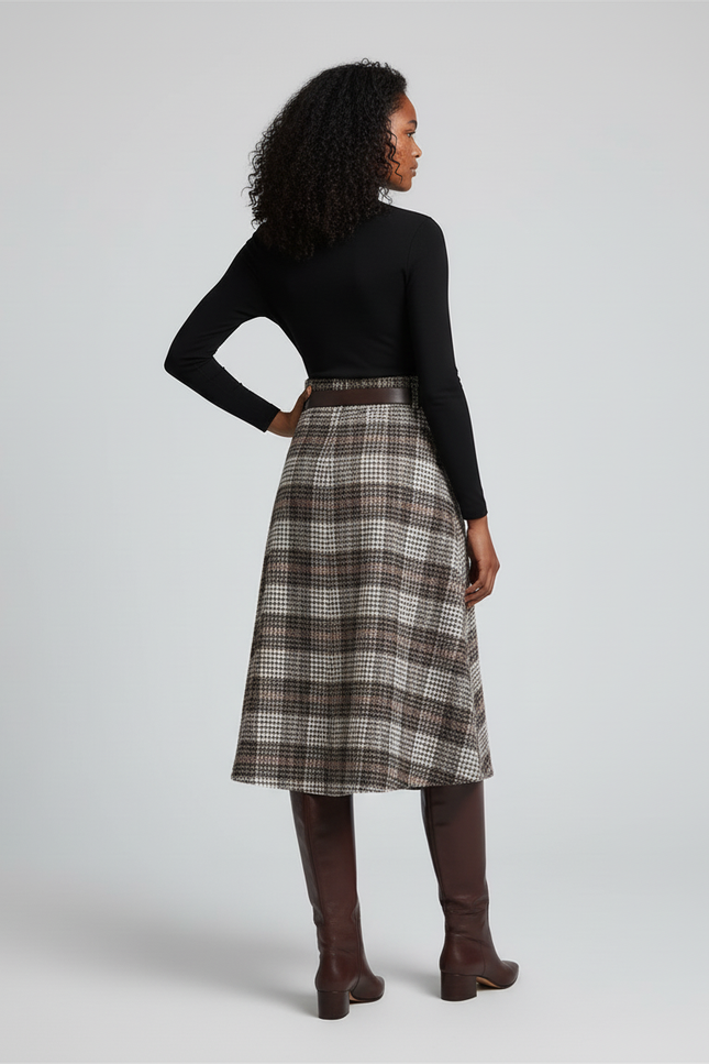 Jupe Midi Carreaux Laine Chic