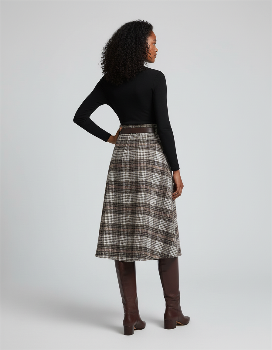 Jupe Midi Carreaux Laine Chic