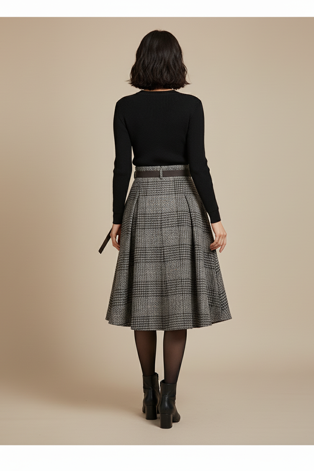 Jupe Midi Carreaux Laine Chic rétro