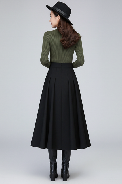 Jupe Midi Coupe Évasée Épaisse Élégante