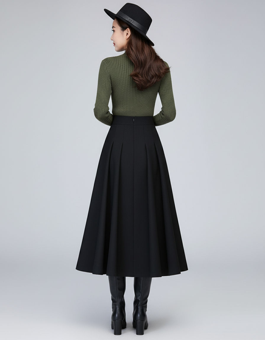 Jupe Midi Coupe Évasée Épaisse Élégante