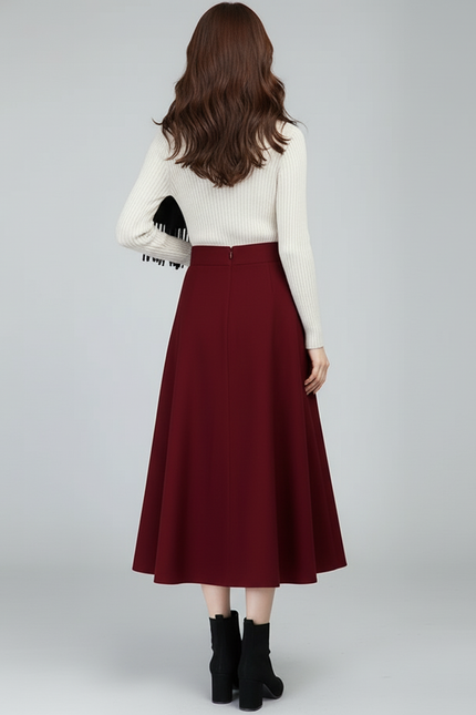 Jupe Midi Bordeaux Fluide Élégante