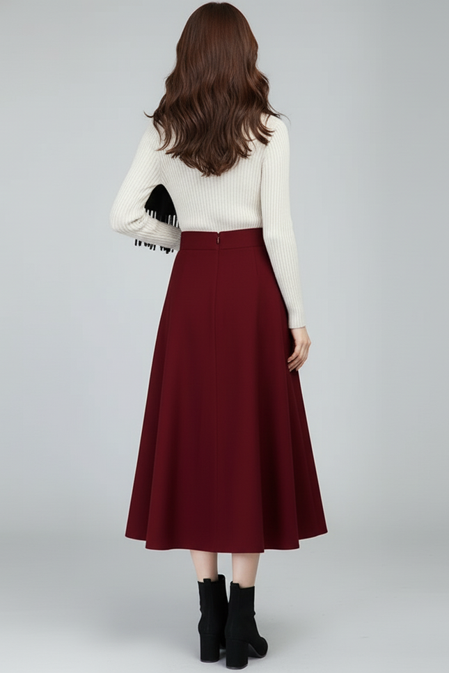 Jupe Midi Bordeaux Fluide Élégante
