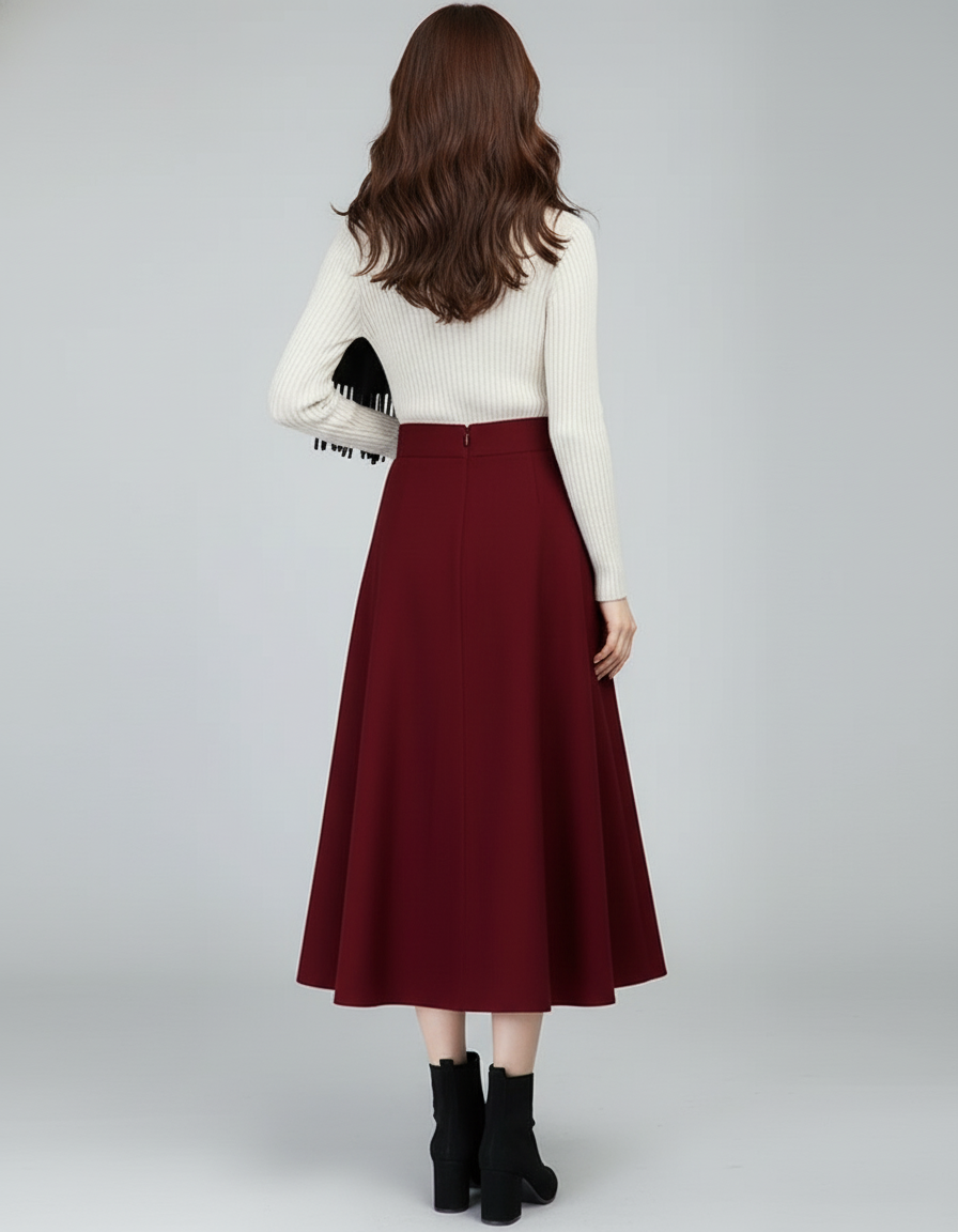 Jupe Midi Bordeaux Fluide Élégante