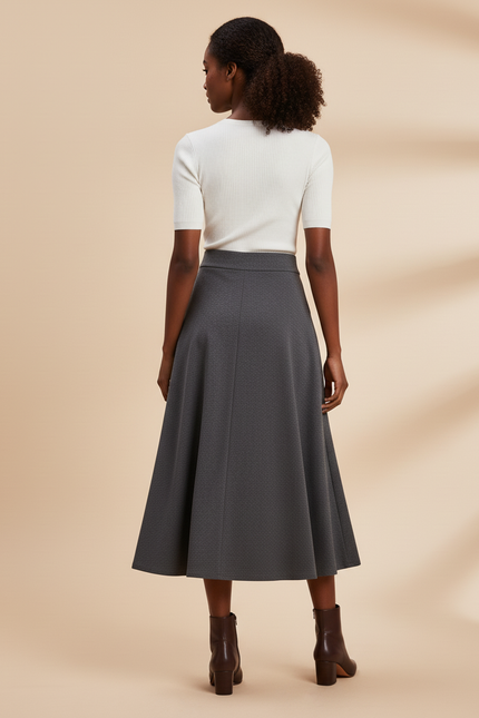 Jupe Midi Grise Évasée Élégante
