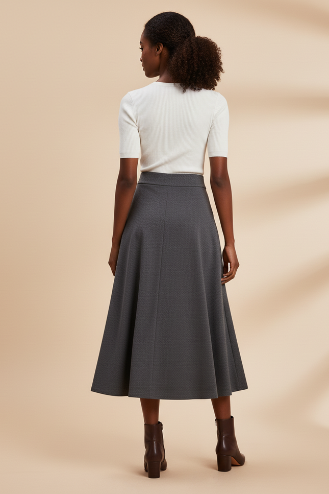 Jupe Midi Grise Évasée Élégante