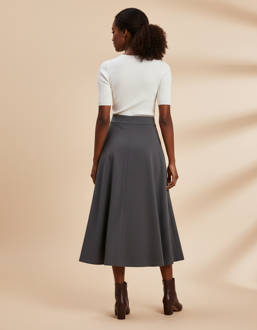 Jupe Midi Grise Évasée Élégante