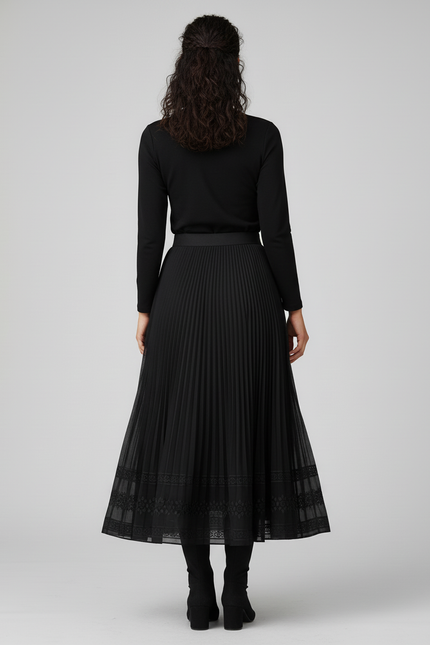 Jupe Midi Noire Plissée Élégante graphique