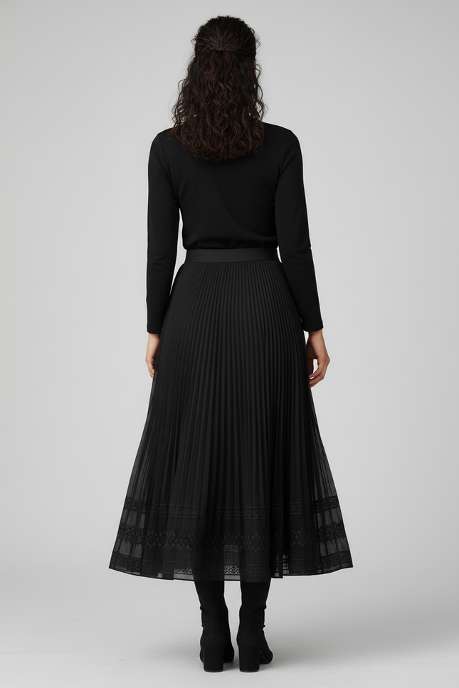 Jupe Midi Noire Plissée Élégante graphique