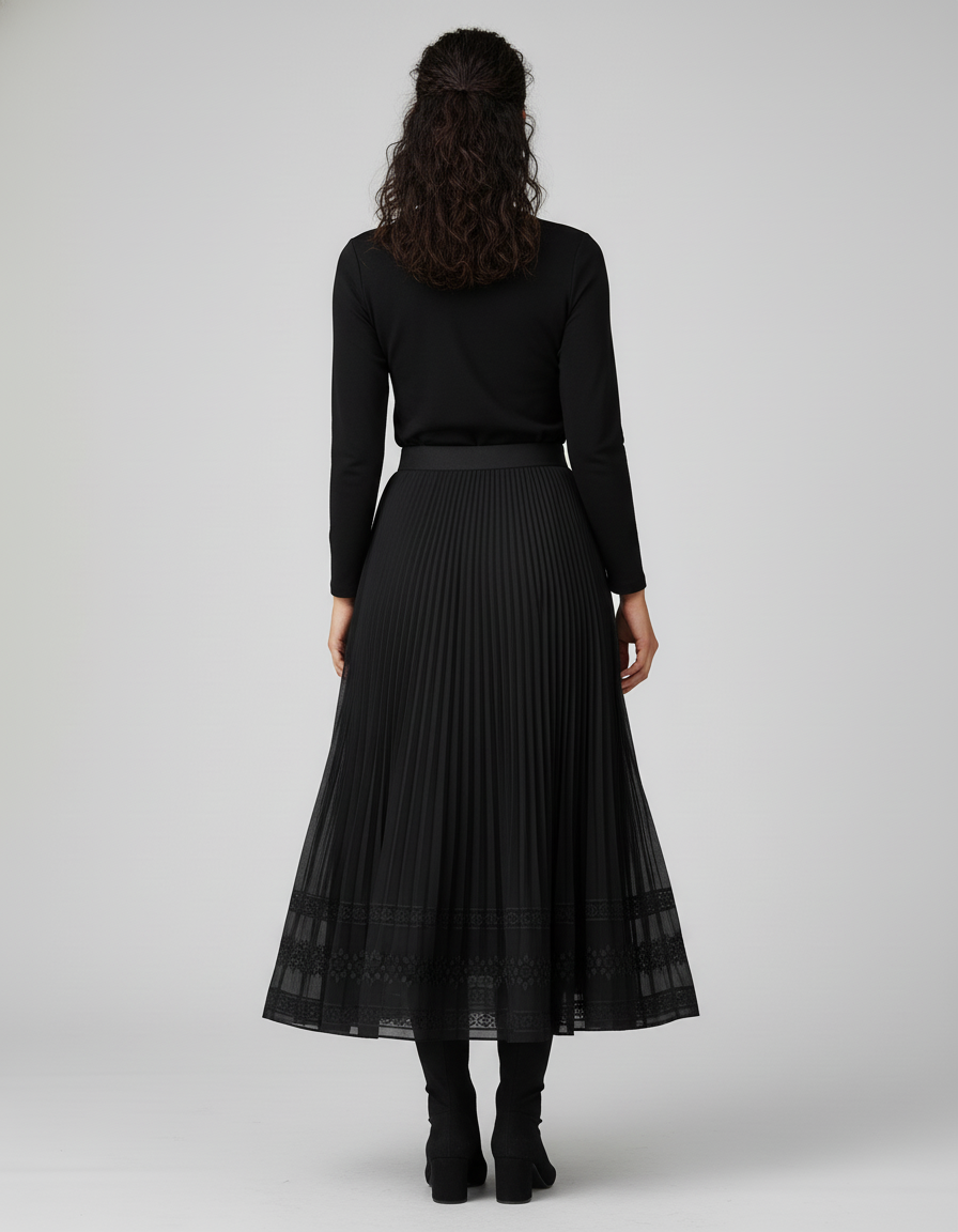 Jupe Midi Noire Plissée Élégante graphique