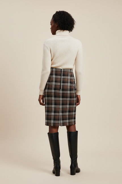 Jupe Midi Carreaux Laine Élégante