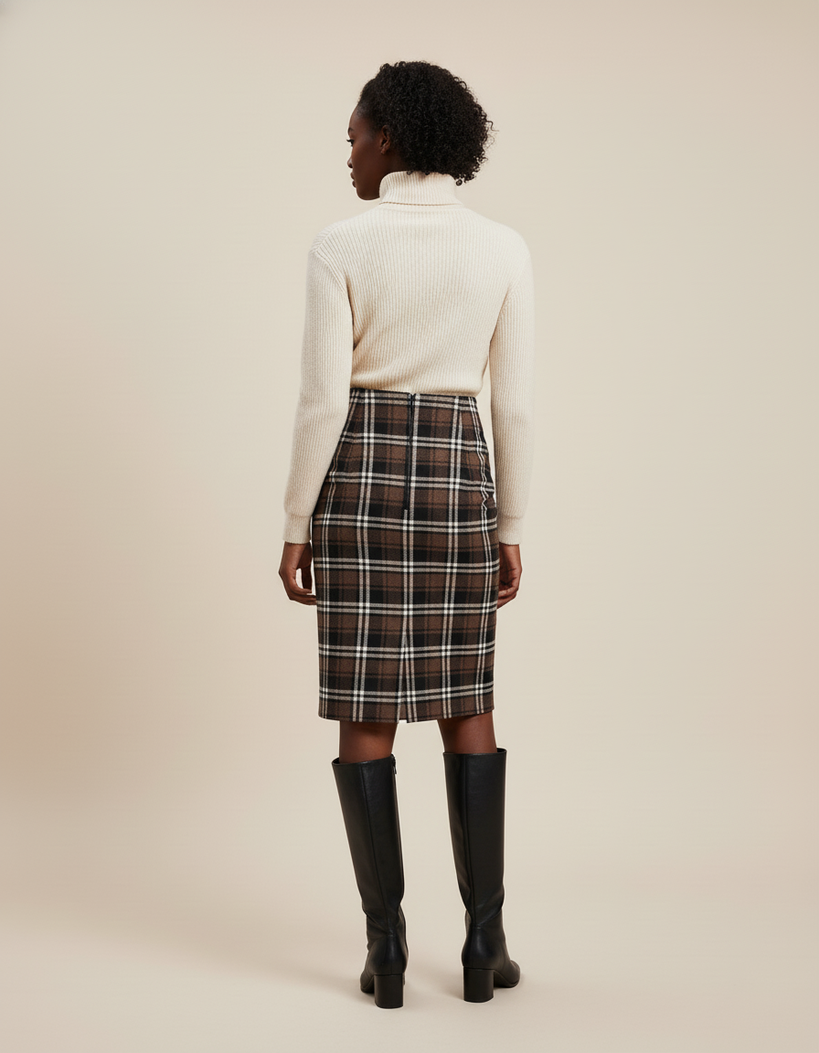 Jupe Midi Carreaux Laine Élégante