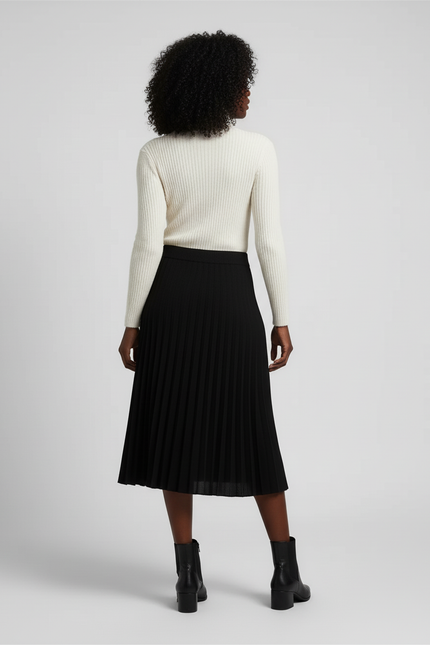 Jupe Midi Noire Plissée Élégante