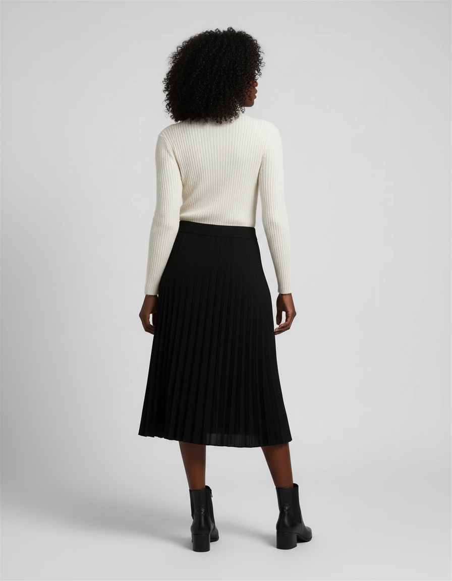 Jupe Midi Noire Plissée Élégante