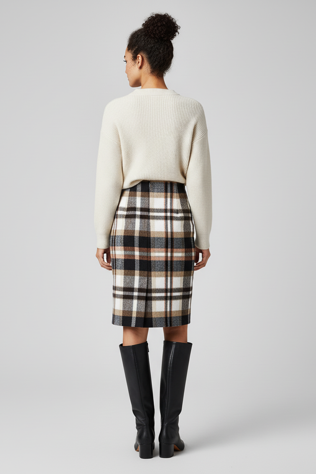 Jupe Midi Laine Carreaux Élégante