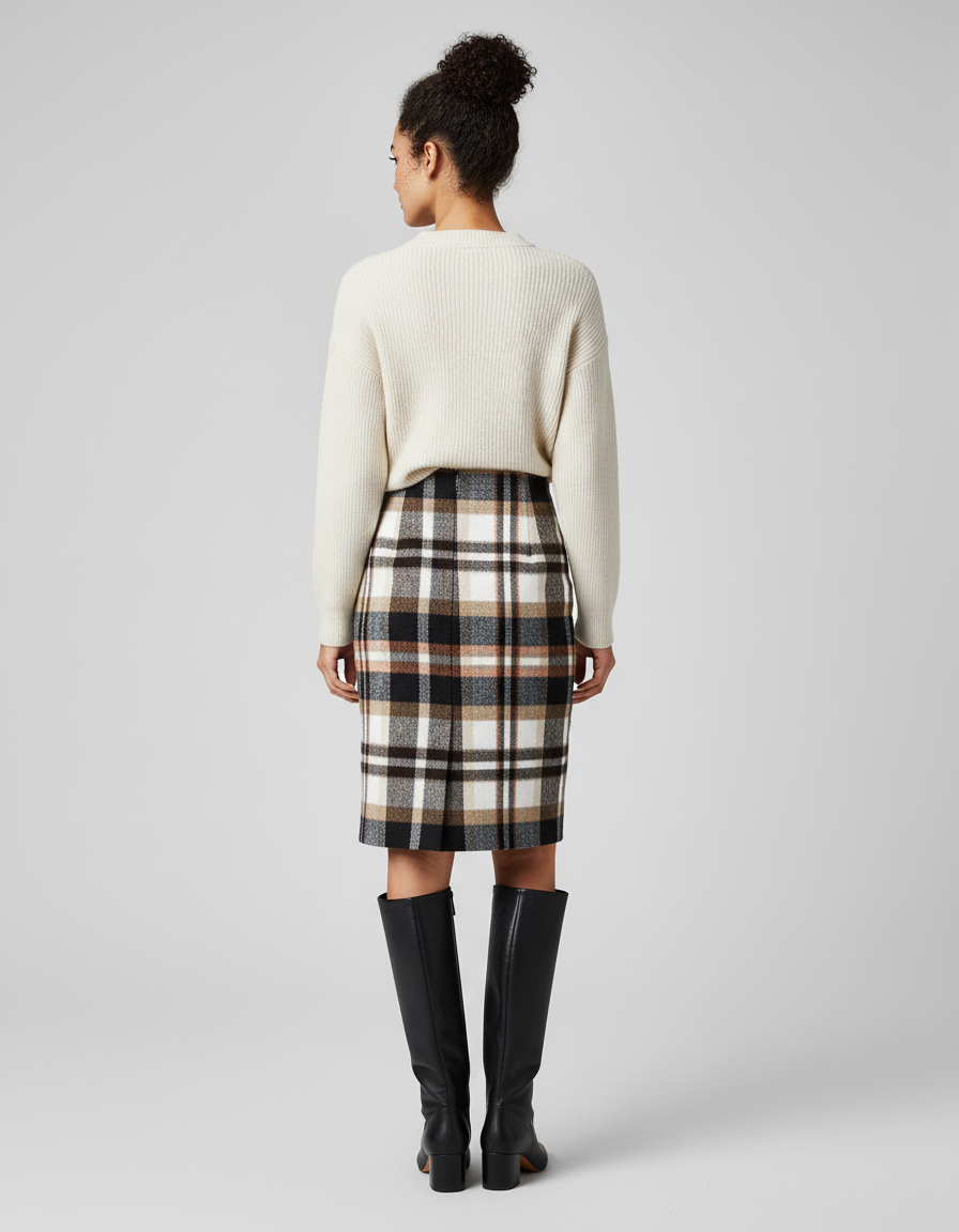 Jupe Midi Laine Carreaux Élégante