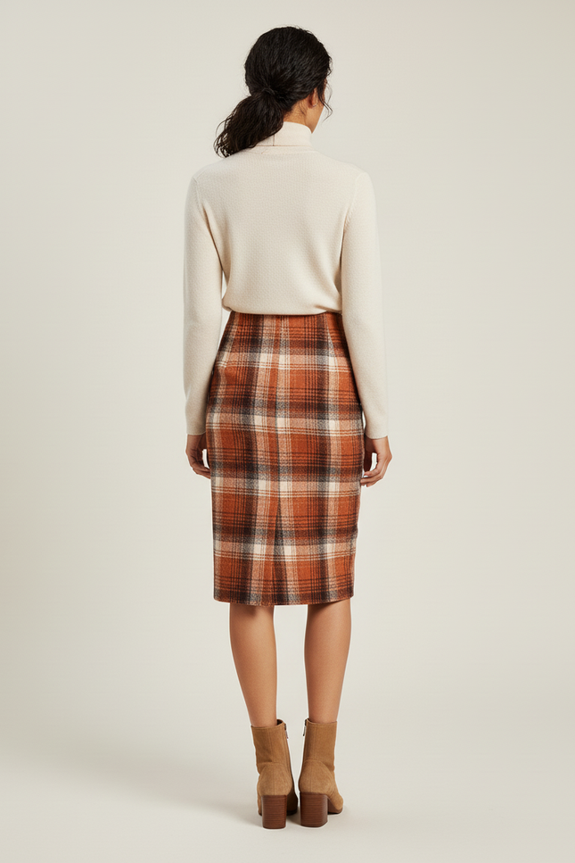 Jupe Midi Carreaux Laine Élégante classique