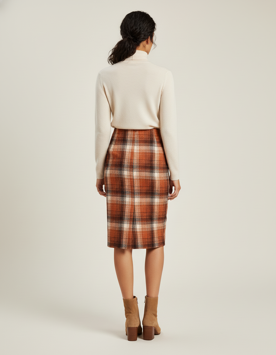 Jupe Midi Carreaux Laine Élégante classique