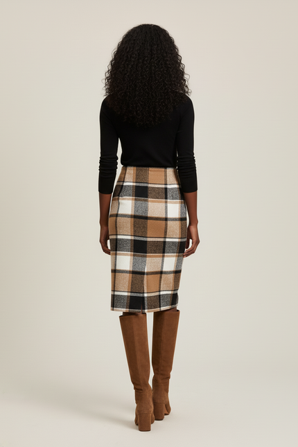 Jupe Midi Carreaux Laine Élégante chaleureuse