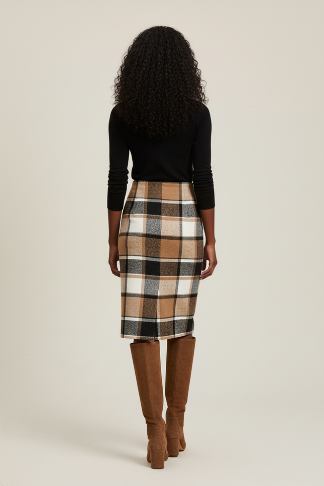 Jupe Midi Carreaux Laine Élégante chaleureuse