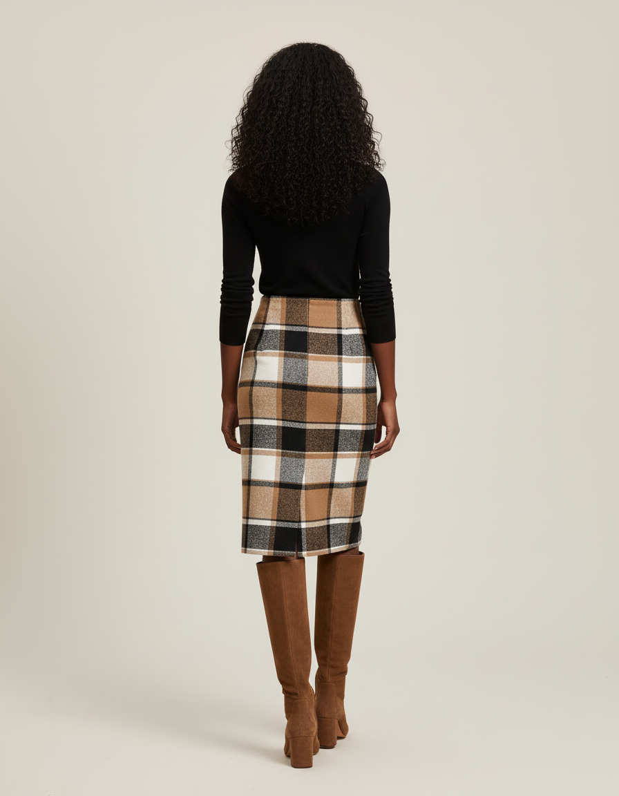 Jupe Midi Carreaux Laine Élégante chaleureuse