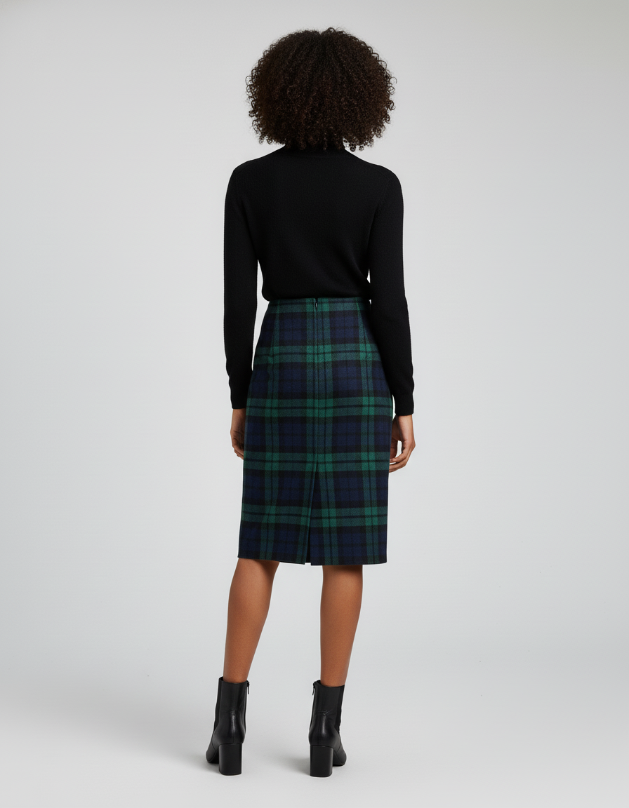 Jupe Midi Laine Carreaux Preppy