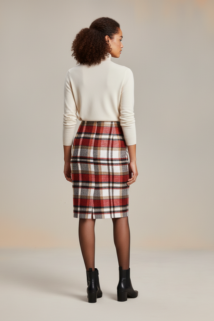Jupe Midi Laine À Carreaux Élégante