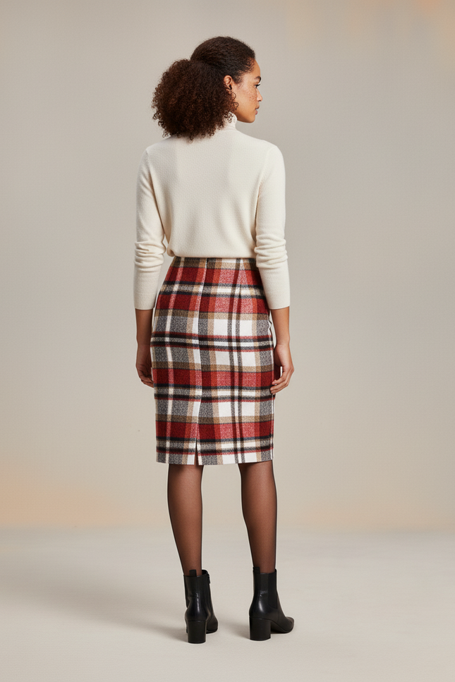 Jupe Midi Laine À Carreaux Élégante