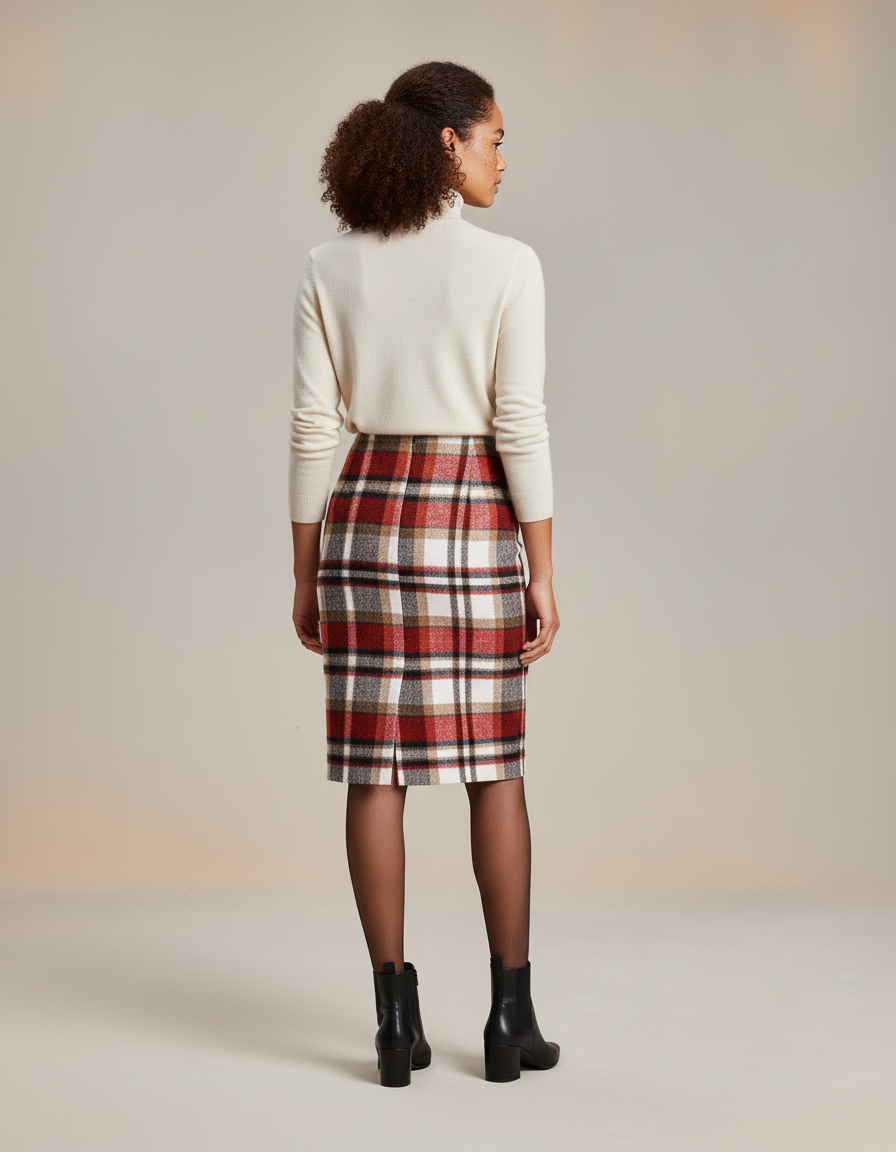 Jupe Midi Laine À Carreaux Élégante