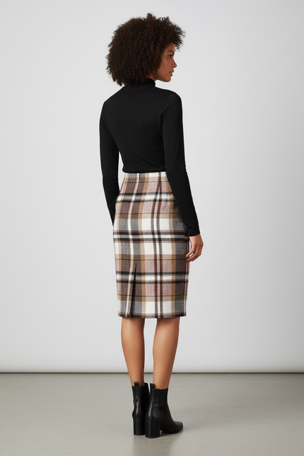 Jupe Midi Carreaux Laine Élégante authentique