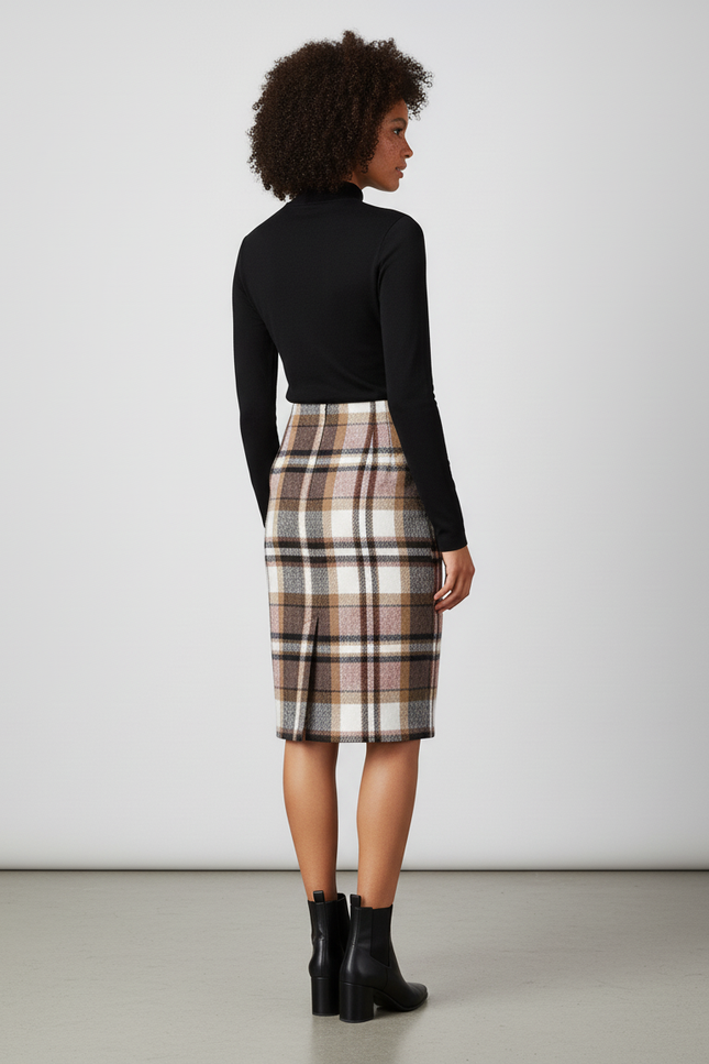 Jupe Midi Carreaux Laine Élégante authentique