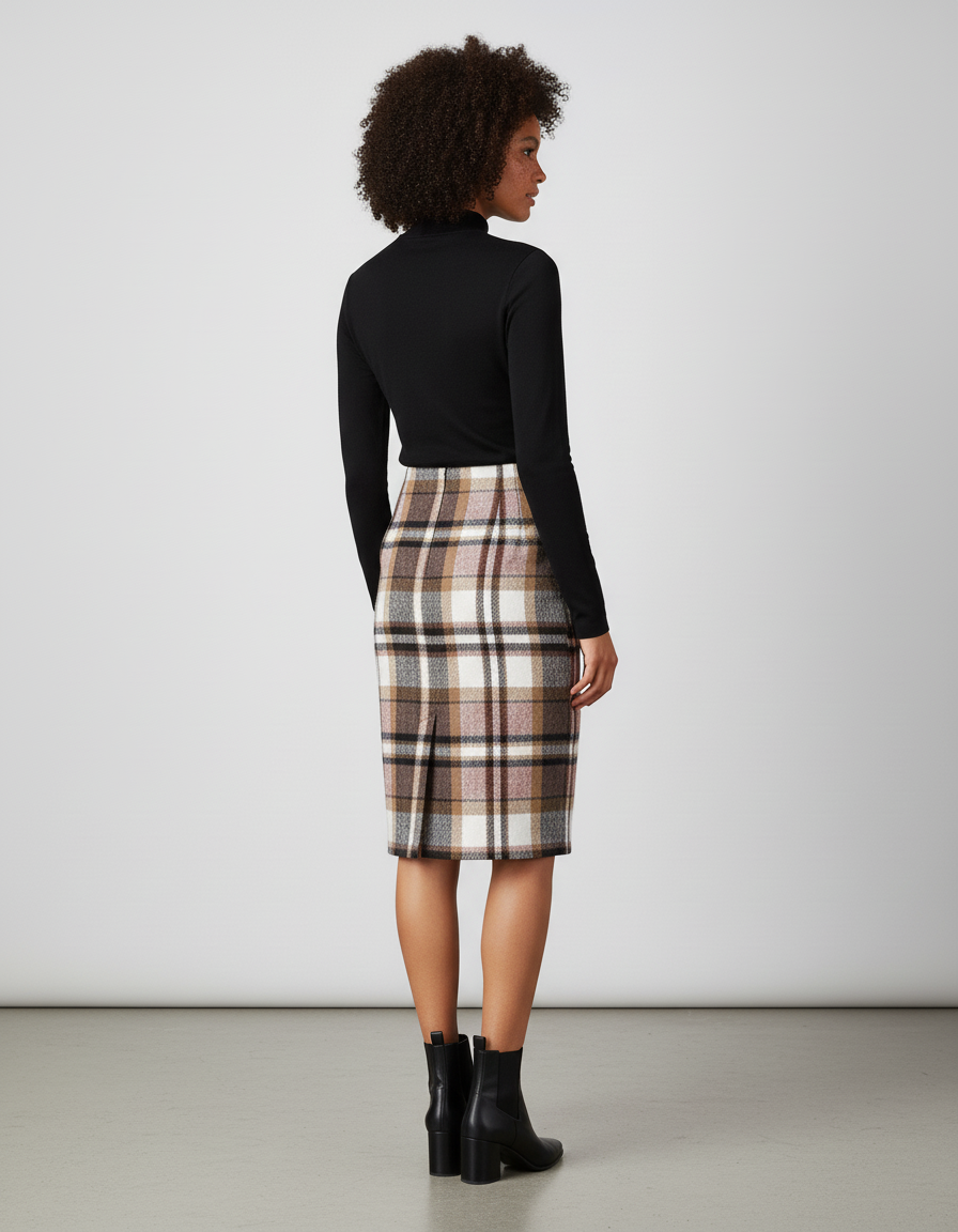 Jupe Midi Carreaux Laine Élégante authentique