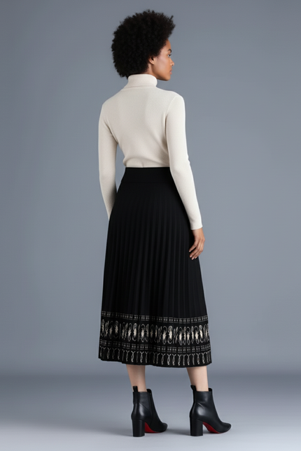 Jupe Midi Plissée Motif Élégante