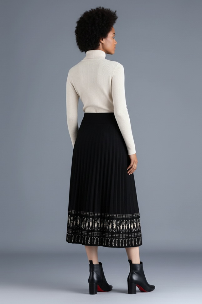 Jupe Midi Plissée Motif Élégante