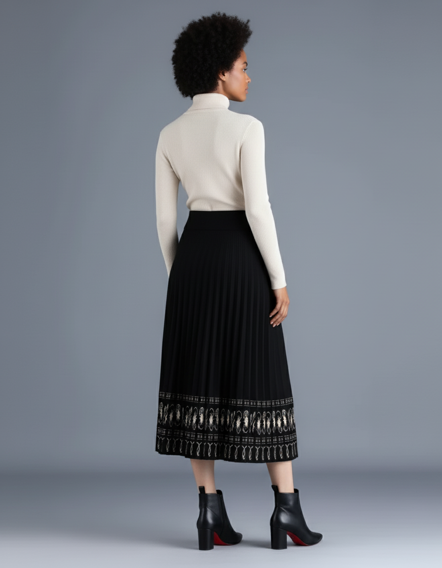 Jupe Midi Plissée Motif Élégante