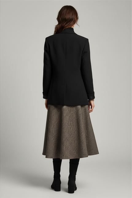 Jupe Midi Tweed Évasée Élégante