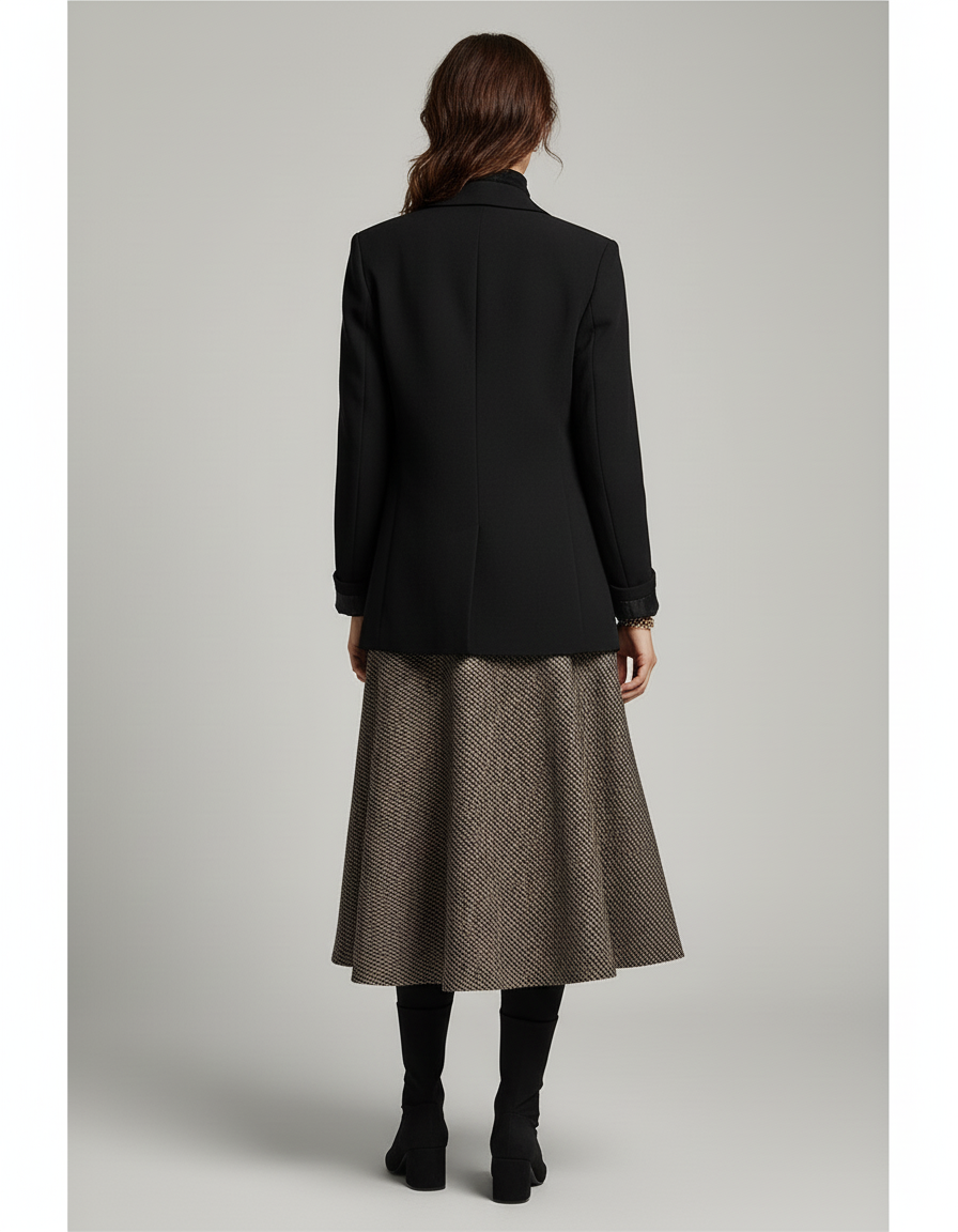 Jupe Midi Tweed Évasée Élégante