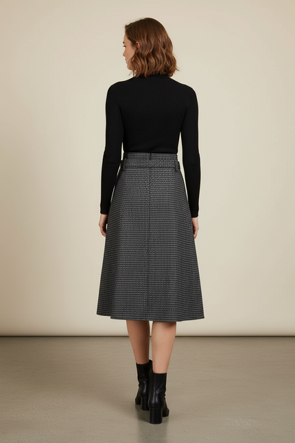 Jupe Midi Pied-De-Poule Fendue Chic