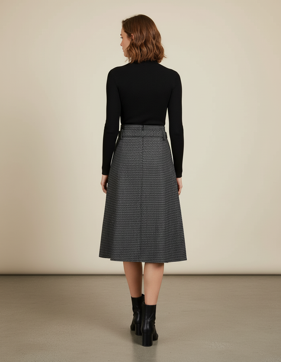 Jupe Midi Pied-De-Poule Fendue Chic