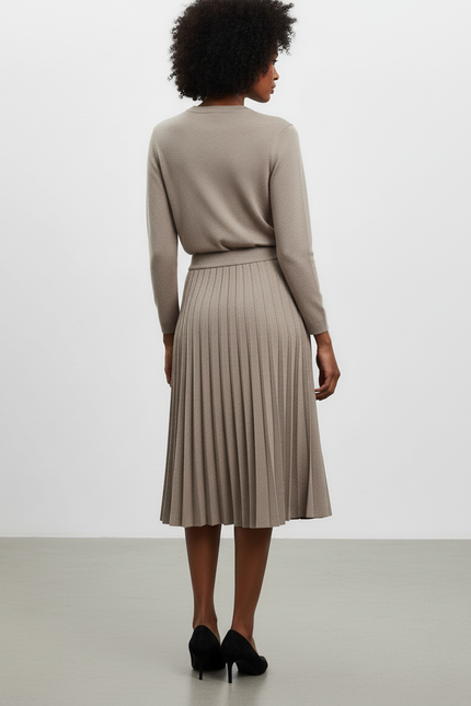 Jupe Midi Plissée Beige Élégante