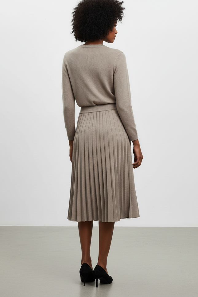 Jupe Midi Plissée Beige Élégante
