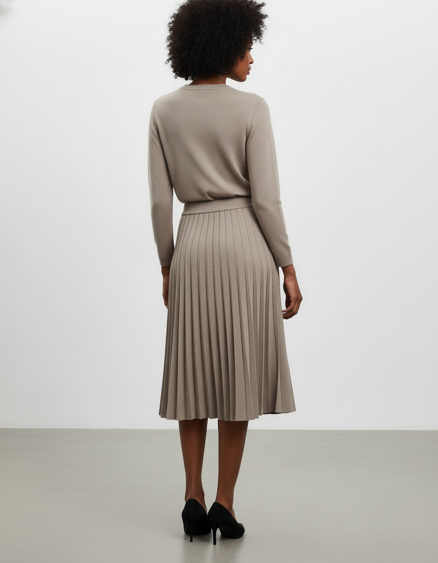 Jupe Midi Plissée Beige Élégante