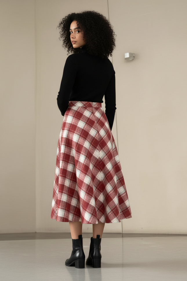 Jupe Midi Carreaux Rouge Vintage