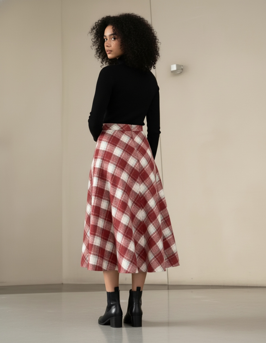 Jupe Midi Carreaux Rouge Vintage