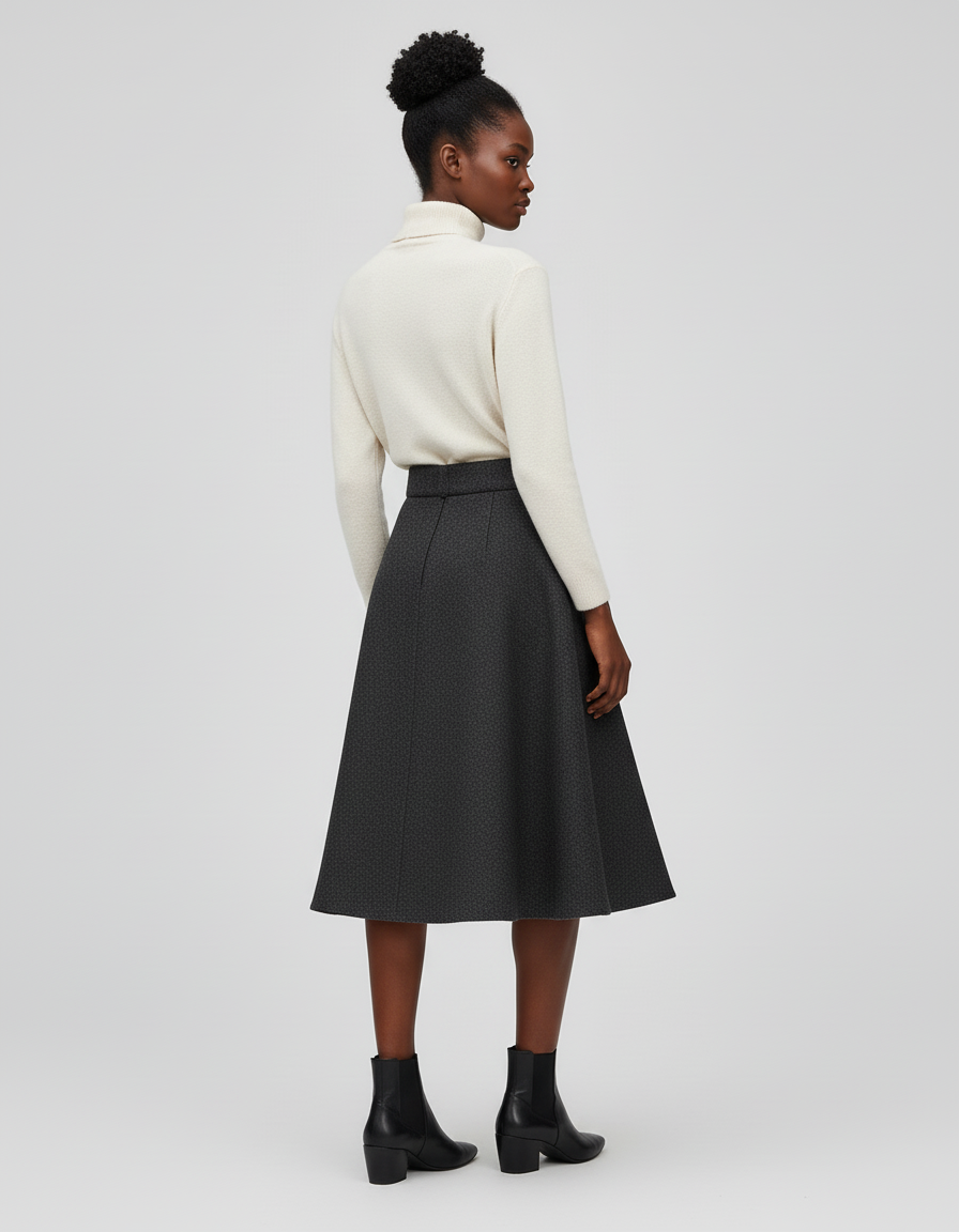 Jupe Midi Gris Anthracite Évasée Élégante