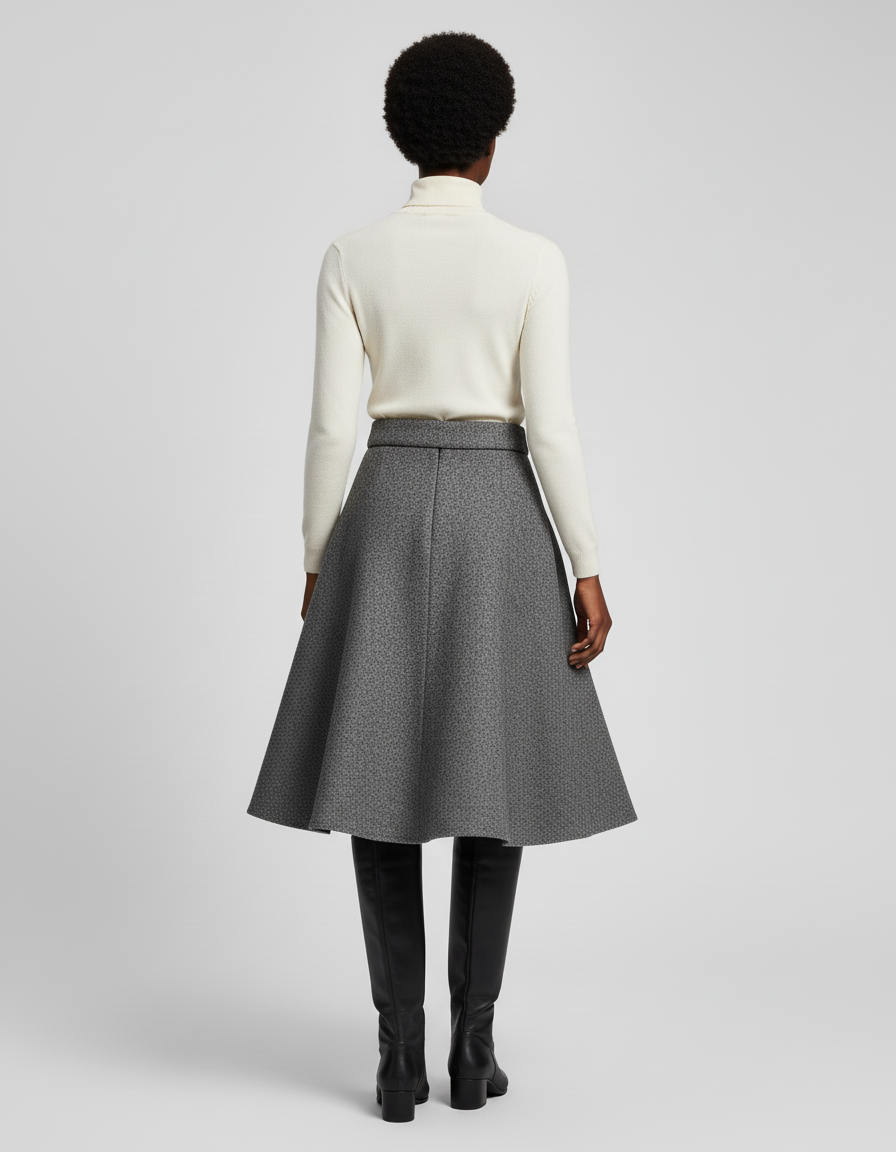 Jupe Midi Évasée Gris Chiné Élégante