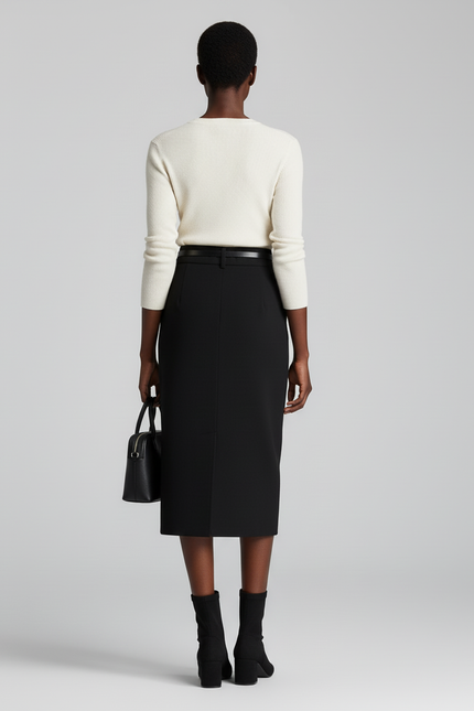 Jupe Midi Noire Taille Haute Élégante citadine