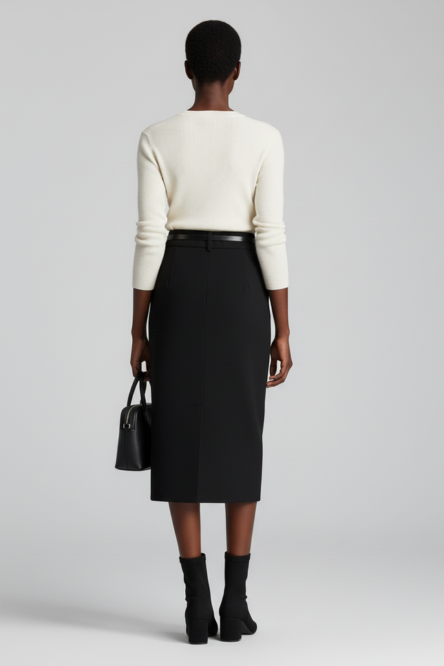 Jupe Midi Noire Taille Haute Élégante citadine