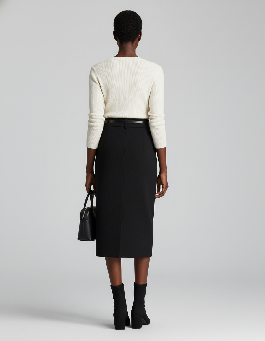 Jupe Midi Noire Taille Haute Élégante citadine