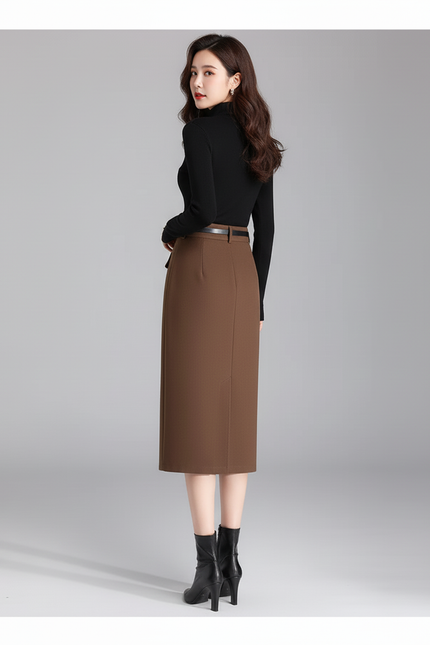 Jupe Midi Marron Droite Élégante